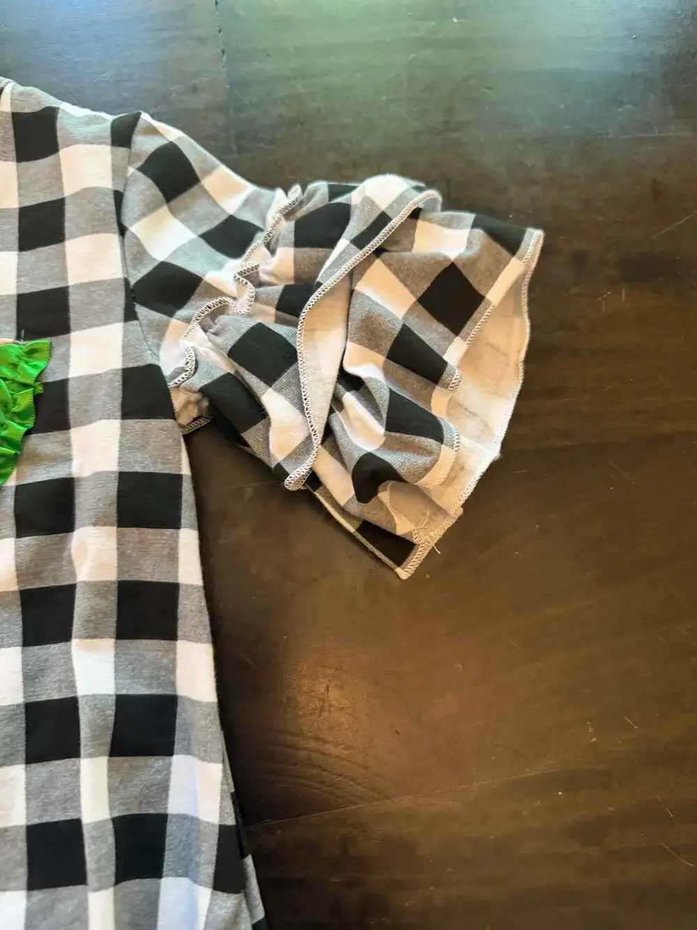 Girls Watermelon Black White Gingham Ruffle Sleeve Top and Red Denim Shorts